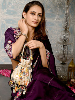 Odette - Off White Mirror Tasselled Potli for Women