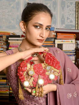 Odette - Red Flower Embellished Tasselled Clutch