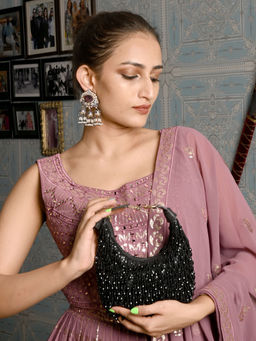 Odette - Black Beaded Moon Clutch