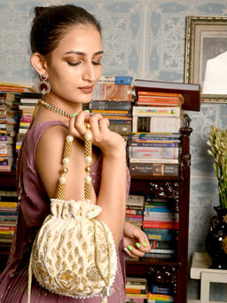 Odette - Off White Zardozi Embellished Potli Bag