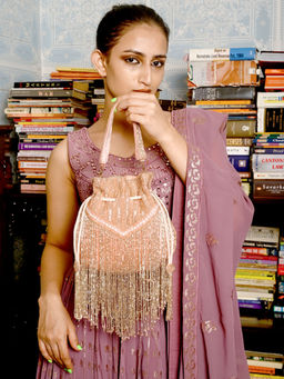 Odette - Pink Tasselled Bridal Potli Bag for Women