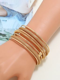 Yellow Chimes - Gold Toned Multilayer Adjustable Crystal Bangle Bracelet