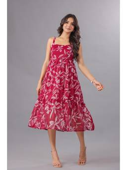Twenty Dresses by Nykaa Fashion - Chiffon Fit & Flare Midi Dress In Floral Print