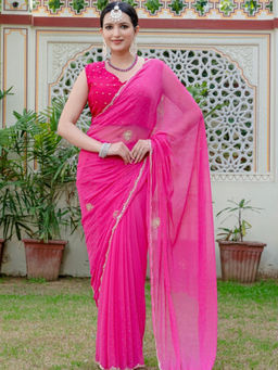 Pretty Pallu - Pink Sayra Embellished Saree without Blouse