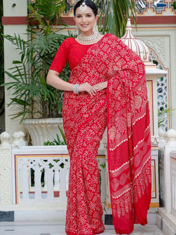 Pretty Pallu - Red Bhandhini Patola Saree without Blouse