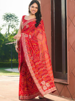 Pretty Pallu - Red Bhandhini Gota Saree without Blouse