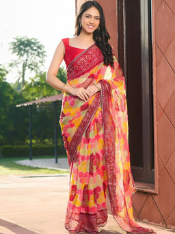 Pretty Pallu - Maroon Bandhani Printed Ethnic Saree without Blouse