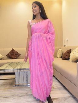 Pretty Pallu - Baby Pink Pearl Work Saree without Blouse