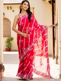 Pretty Pallu - Sufiya Red Mirror Work Saree without Blouse