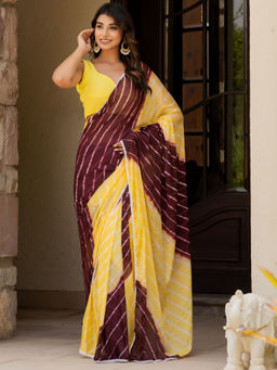 Pretty Pallu - Yellow Leheriya Print Saree without Blouse