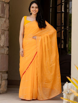Pretty Pallu - Orange Noor Sequined Saree without Blouse
