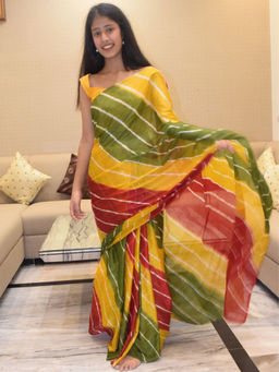 Pretty Pallu - Multi-Color Leheriya Printed Saree without Blouse