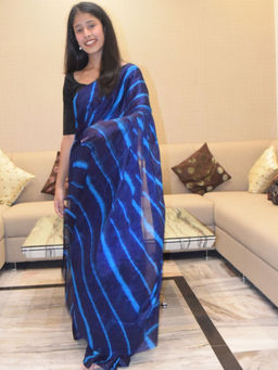 Pretty Pallu - Blue Leheriya Printed Saree without Blouse