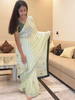 Pretty Pallu - Green Embellished Sequined Stone Saree without Blouse