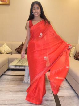 Pretty Pallu - Red Embellished Sequined Saree without Blouse