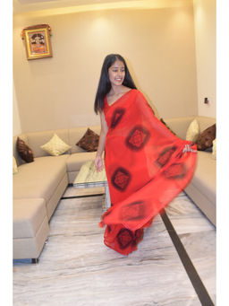 Pretty Pallu - Red Printed Saree without Blouse
