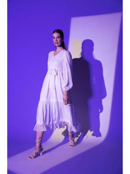 HOUSE OF SAL - Moonlight White Midi Dress with Belt (Set of 2)