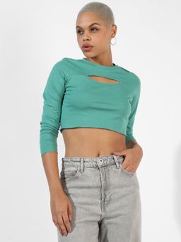 PINACOLADA - Women Solid Aqua Blue Regular Fit Top
