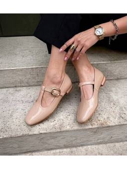 Pair ie Tales - Women Classic Buckled Strap Mary Jane Ballerina - Cream