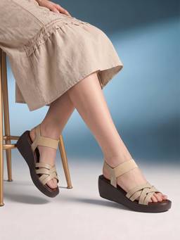 Dollphin - Women Cream Leather Wedge Heel RPR-10