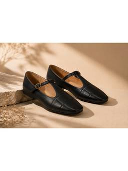 MIORAH - Zenith Women Black Tunit Ballerina with Buckle Strap