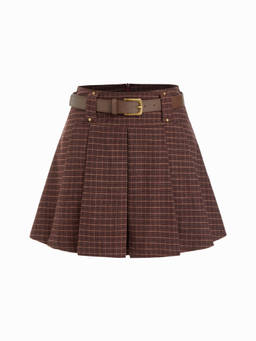 Cider - Women's Mid-Waist Pleated Skort with Belt Brown