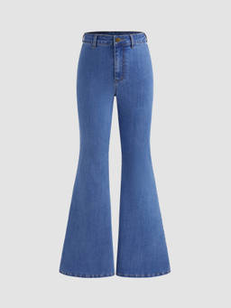 Cider - High Stretch Women High-Waist Stretch Flared Jeans Blue