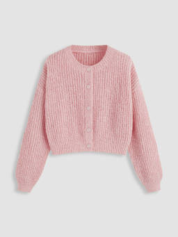 Cider - Knit Women's Oversized Button-Up Round Neck Cardigan Pink
