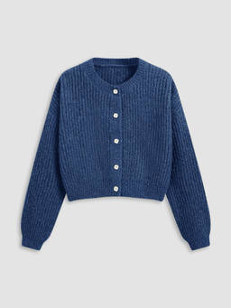 Cider - Knit Women's Oversized Button-Up Round Neck Cardigan Blue