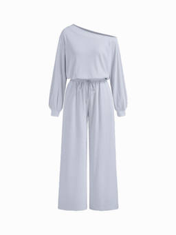 Cider - Asymmetrical Neck Women's Drawstring Oversized Jumpsuit Sky Blue