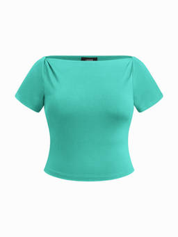 Cider - Women's Twisted Split Sleeve Boat Neck Top Teal