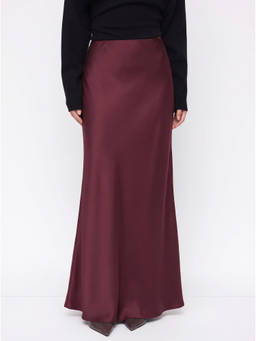 Cider - Satin Women's Mid-Rise Ruffle Maxi Skirt Wine