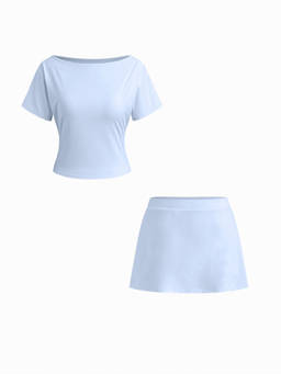 Cider - Airy Duo Women's Solid Regular Fit Skirt Set Light Blue