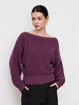 Cider - Knit Women's Oversized Boat Neck Cinched Waist Top Purple