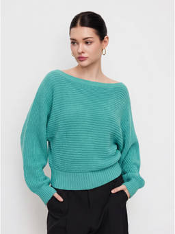 Cider - Knit Women's Oversized Boat Neck Cinched Waist Top Teal
