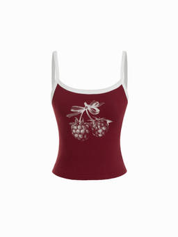 Cider - Cherry Graphic Women Slim Shoulder Strap Cami Top Wine