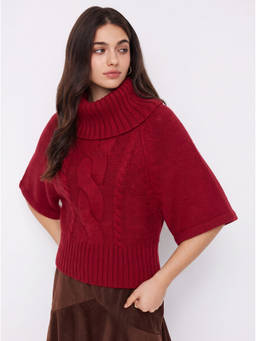 Cider - Cable Knit Women Oversized Turtle Neck Sweater Red