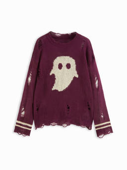 Cider - Ghost Knit Women's Oversized Distressed Sweater Top Burgundy