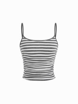 Cider - Women's Ruched Striped U-Neck Cami Top White
