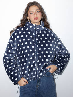 Cider - Reversible Women's Fleece Stand Collar Oversized Jacket Blue