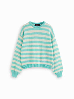 Cider - Mohair-Blend Women's Striped Oversized Pullover Sweater Blue