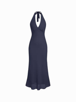 Cider - Chiffon Women's Sweetheart Backless Tie-Up Maxi Dress Navy Blue