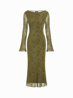 Cider - Velvet Women's Floral Boat Neck Backless Maxi Dress Olive