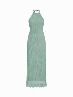 Cider - Chiffon Women's Halter Neck Ruched Maxi Dress Teal