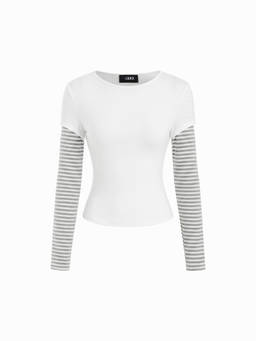 Cider - Cotton Women's Colorblock Striped Round Neck Top White