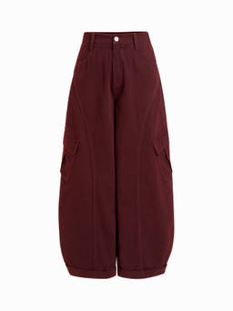Cider - Cotton-Blend Women Mid-Rise Pocket Barrel-Leg Trousers Wine