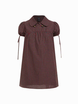 Cider - Cotton Blend Women’s Checks Peter Pan Collar Mini Dress Wine