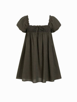 Cider - Cotton-Blend Women's Gingham Shirred Mini Dress Brown