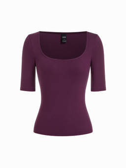 Cider - Cotton-Blend Women Scoop Neck Mid Sleeve Tee Purple