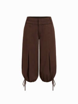 Cider - Washed Denim Women Low-Waist Pleated Oversized Joggers Brown